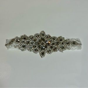 Silver Rhinestone Bridal Bride Wedding Day Hair Headband White Lace 9.25” x 3.75